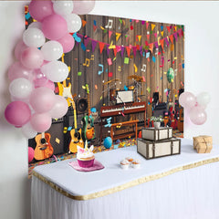 Lofaris Toile de fond de photographie pour fête musicale avec instruments et confettis colorés, décor de studio pour célébration et événement