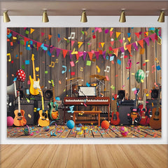Lofaris Toile de fond de photographie pour fête musicale avec instruments et confettis colorés, décor de studio pour célébration et événement