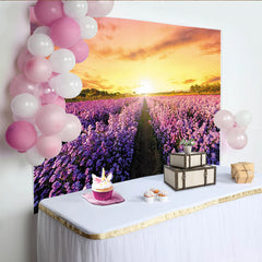 Lofaris Toile de fond de photographie paysage floral violet au coucher du soleil, arrière-plan naturel pour studio photo et événement