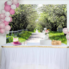 Lofaris Toile de fond paysage de printemps avec arbres en fleurs et chemin verdoyant, magnifique arrière-plan pour studio photo professionnel