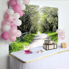 Lofaris Toile de fond paysage de printemps avec arbres en fleurs et chemin verdoyant, magnifique arrière-plan pour studio photo professionnel