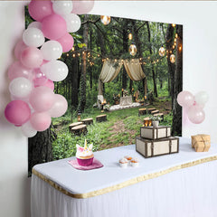 Lofaris Toile de fond pour mariage en forêt avec lumières et décor rustique, magnifique arrière-plan pour cérémonie et photographie