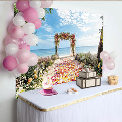 Lofaris Toile de fond mariage plage arche florale et pétales, magnifique arrière-plan pour cérémonie romantique et séance photo
