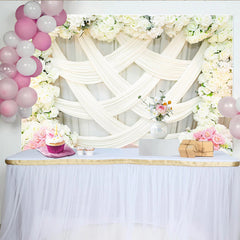 Lofaris Toile de fond mariage florale élégante avec drapés blancs et roses, magnifique arrière-plan pour cérémonie et réception