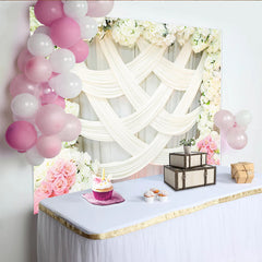 Lofaris Toile de fond mariage florale élégante avec drapés blancs et roses, magnifique arrière-plan pour cérémonie et réception