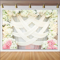 Lofaris Toile de fond mariage florale élégante avec drapés blancs et roses, magnifique arrière-plan pour cérémonie et réception