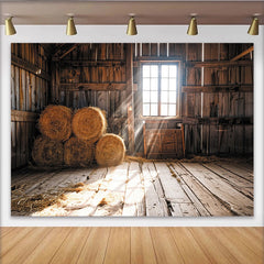 Lofaris Toile de fond de photographie rustique avec bottes de foin et murs en bois, véritable arrière-plan de grange pour studio photo