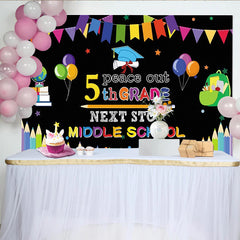 Lofaris Toile de fond de graduation 5ème année avec fournitures scolaires, magnifique arrière-plan de fête pour le passage au collège
