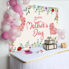 Lofaris Toile de fond florale joyeuse Fête des Mères avec cœurs roses et feuillage vert, élégant arrière-plan pour célébrer maman et la famille