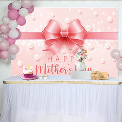 Lofaris Toile de fond rose pour la fête des mères avec nœud et perles scintillantes, magnifique décor pour séance photo et célébration