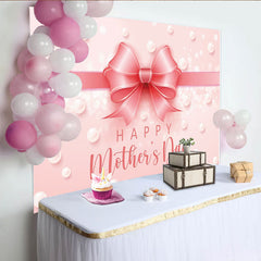 Lofaris Toile de fond rose pour la fête des mères avec nœud et perles scintillantes, magnifique décor pour séance photo et célébration