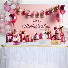 Lofaris Toile de fond rose Fête des Mères avec cupcakes et ballons, élégant décor de célébration pour studio photo