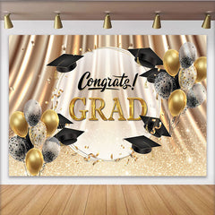Lofaris Toile de fond or et noir pour remise des diplômes avec chapeaux et ballons, élégant décor de fête pour célébration de diplôme