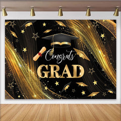 Lofaris Toile de fond de remise des diplômes noire et or, élégant arrière-plan Congrats GRAD pour fête de célébration