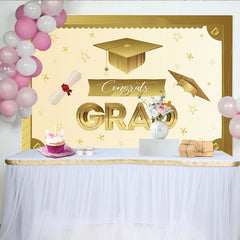 Lofaris Toile de fond pour la remise des diplômes dorée avec chapeau et diplôme, élégant décor de fête pour studio photo