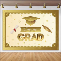 Lofaris Toile de fond pour la remise des diplômes dorée avec chapeau et diplôme, élégant décor de fête pour studio photo