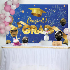 Lofaris Toile de fond pour la remise des diplômes bleue et or avec feux d'artifice, élégant décor de célébration pour studio photo
