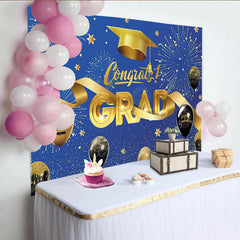 Lofaris Toile de fond pour la remise des diplômes bleue et or avec feux d'artifice, élégant décor de célébration pour studio photo