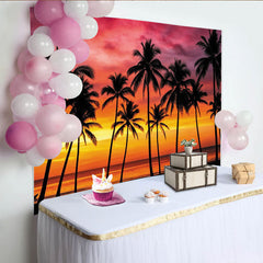 Lofaris Toile de fond de photographie coucher de soleil tropical avec palmiers, magnifique arrière-plan de plage pour studio photo