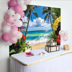 Lofaris Toile de fond de photographie plage tropicale et palmiers luxuriants, magnifique arrière-plan estival pour studio photo
