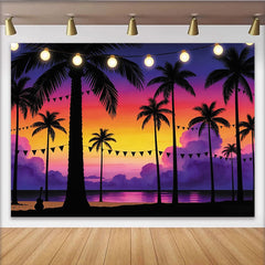 Lofaris Toile de fond photographie coucher de soleil tropical palmiers lumières, décor de plage estivale pour studio photo ou ambiance de fête
