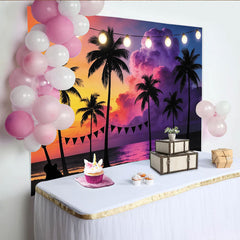 Lofaris Toile de fond de photographie plage tropicale coucher de soleil vibrant, magnifique arrière-plan pour fête estivale et studio photo