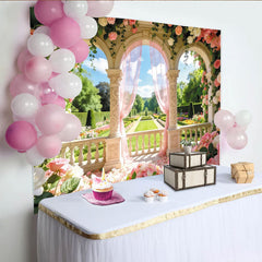 Lofaris Arche fleurie et roses roses pour toile de fond de photographie romantique, élégant arrière-plan printanier pour studio photo