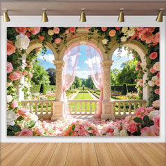 Lofaris Arche fleurie et roses roses pour toile de fond de photographie romantique, élégant arrière-plan printanier pour studio photo