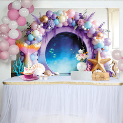 Lofaris Toile de fond pour anniversaire sirène avec ballons et décor sous-marin, magnifique arrière-plan pour fête d'enfants et séance photo