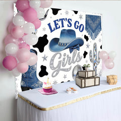 Lofaris Toile de fond anniversaire cowgirl bleue argentée disco pour filles, arrière-plan de fête western pour studio photo