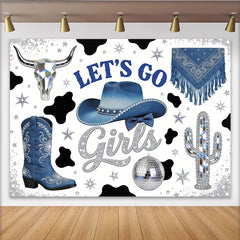 Lofaris Toile de fond anniversaire cowgirl bleue argentée disco pour filles, arrière-plan de fête western pour studio photo