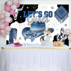 Lofaris Toile de fond anniversaire cowgirl disco avec chapeau et bottes bleues, décor scintillant pour fête western et studio photo