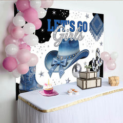 Lofaris Toile de fond anniversaire cowgirl disco avec chapeau et bottes bleues, décor scintillant pour fête western et studio photo