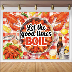 Lofaris Toile de fond pour fête d'écrevisses et homards avec motif vichy rouge, arrière-plan festif pour barbecue d'été et célébration