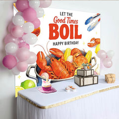 Lofaris Toile de fond joyeux anniversaire fruits de mer et homards, décor de fête pour célébration estivale ou studio photo