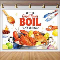 Lofaris Toile de fond joyeux anniversaire fruits de mer et homards, décor de fête pour célébration estivale ou studio photo