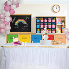 Lofaris Toile de fond de photographie salle de classe colorée avec arc-en-ciel et casiers, arrière-plan lumineux pour studio photo et enfants