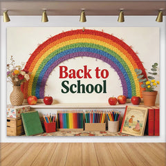 Lofaris Arc-en-ciel coloré et fournitures scolaires pour la rentrée scolaire, décor éducatif pour studio photo ou salle de classe