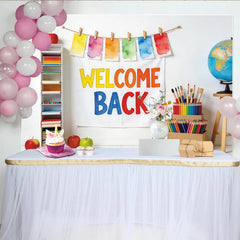 Lofaris Toile de fond bienvenue pour la rentrée scolaire colorée, arrière-plan éducatif avec fournitures pour studio photo et fête
