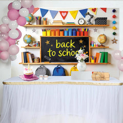 Lofaris Toile de fond tableau noir rentrée scolaire avec fournitures et livres, décor éducatif pour studio photo et salle de classe