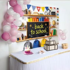 Lofaris Toile de fond tableau noir rentrée scolaire avec fournitures et livres, décor éducatif pour studio photo et salle de classe