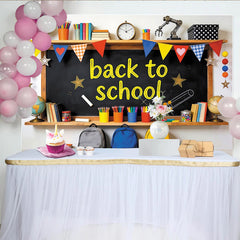 Lofaris Toile de fond rentrée scolaire tableau noir et fournitures colorées, décor éducatif pour studio photo et salle de classe