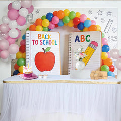 Lofaris Toile de fond rentrée scolaire avec ballons colorés et motifs cahier, arrière-plan éducatif pour studio photo et événement festif