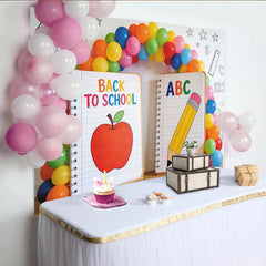 Lofaris Toile de fond rentrée scolaire avec ballons colorés et motifs cahier, arrière-plan éducatif pour studio photo et événement festif