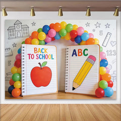 Lofaris Toile de fond rentrée scolaire avec ballons colorés et motifs cahier, arrière-plan éducatif pour studio photo et événement festif