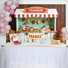 Lofaris Toile de fond de photographie marché aux fraises rustique et frais, superbe arrière-plan de stand en bois avec verdure pour studio