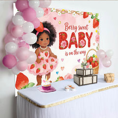 Lofaris Toile de fond pour baby shower fraise et roses, arrière-plan mignon pour bébé fille, décoration de fête prénatale