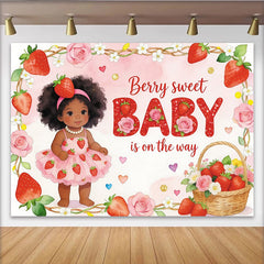 Lofaris Toile de fond pour baby shower fraise et roses, arrière-plan mignon pour bébé fille, décoration de fête prénatale