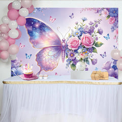 Lofaris Toile de fond de photographie papillon irisé et fleurs pastel, magnifique arrière-plan galaxie pour studio et portrait