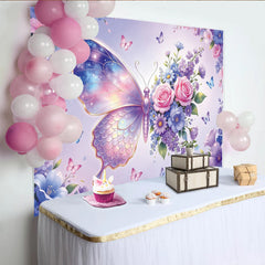 Lofaris Toile de fond de photographie papillon irisé et fleurs pastel, magnifique arrière-plan galaxie pour studio et portrait